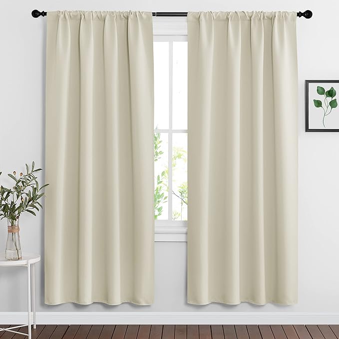 RYB HOME Curtains for Bedroom Living Room 72 inches Long, Thermal Insulated Privacy Rod Pocket Drapes for Nursery Office Home Theater, Width 42 by Length 72, Beige, 2 Panels