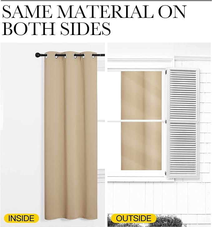 NICETOWN Blackout Curtains Panels for Living Room, 2 Panels, 66 x 92 Inch, Biscotti Beige, 3 Pass Microfiber Noise Reducing Thermal Insulated Solid Ring Top Blackout Window Drapes