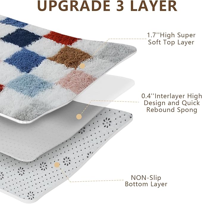 Shag Area Rug for Bedroom Living Room,4x6 Fluffy Soft Colorful Checkered Rug Fuzzy Shaggy Bedroom Carpet,Indoor Plush Floor Rugs for Kids Boys Girls Teen Dorm Nursery Home Decor
