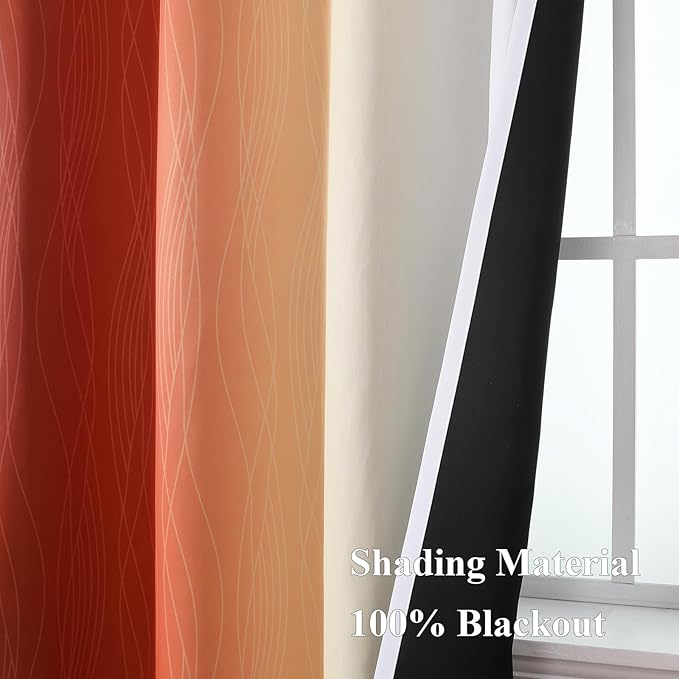 Estelar Textiler Burnt Orange and Greyish White Ombre Blackout Curtains 84 Inch Long for Living Room, Energy Saving Thermal Insulated Room Darkening Grommet Window Drapes for Bedroom,52Wx84L,2 Panels