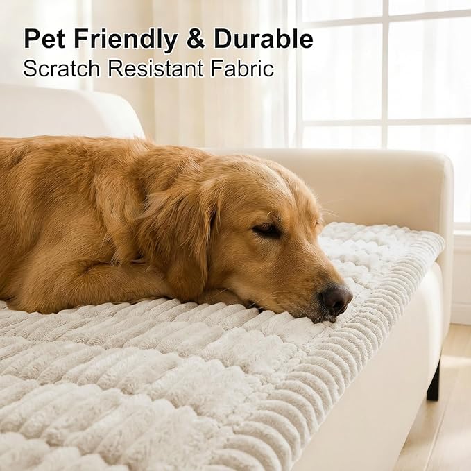 Smiry Couch Cover for Dogs Washable, Non Slip Fuzzy Pet Couch Covers for 3 Cushion Sofa Pet Friendly, Thick Soft Sofa Slipcovers Cushion Protector (White, 27.6" x 47")