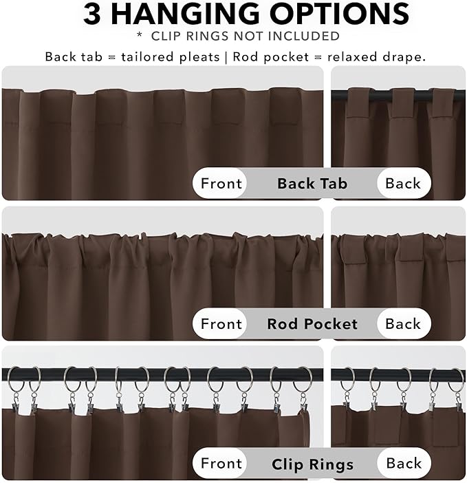 Deconovo Blackout Curtains, Thermal Insulated, W42 x L95 2 Panels, Back Tab, Machine Washable, Room-Darkening Drapes for Bedroom/Living Room Brown