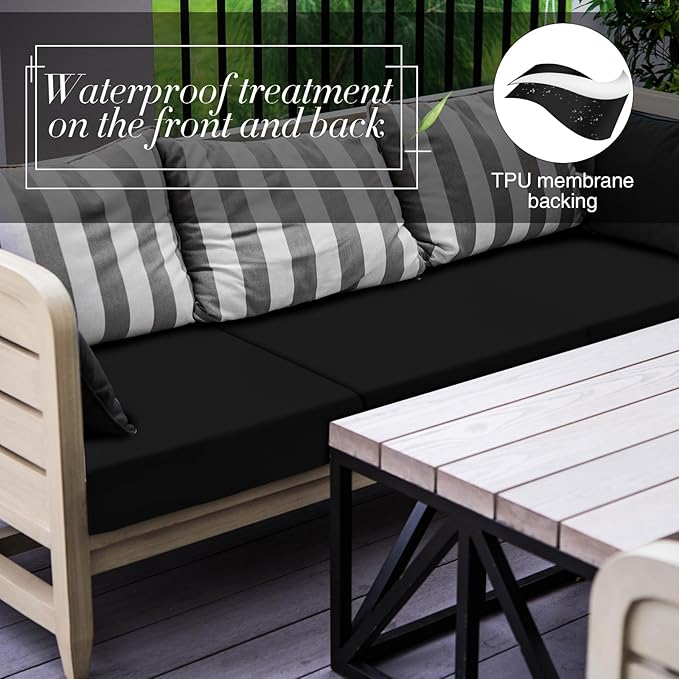 Newwiee Set of 4 Stretch Patio Cushion Covers Sofa Couch Seat Chair Slipcovers Cushion Cover Replacement Furniture Protector for Pets Washable(Black,Seat Cover,Solid)