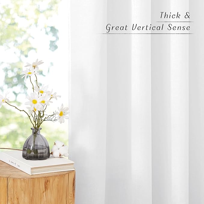 NICETOWN Linen 36 inch Curtains for Kitchen Window, Grommet Thick Flax Linen White Small Window Treatments Privacy Assured with Light Filtering for Cafe/Kids Room, W42 x L36, 2 Panels