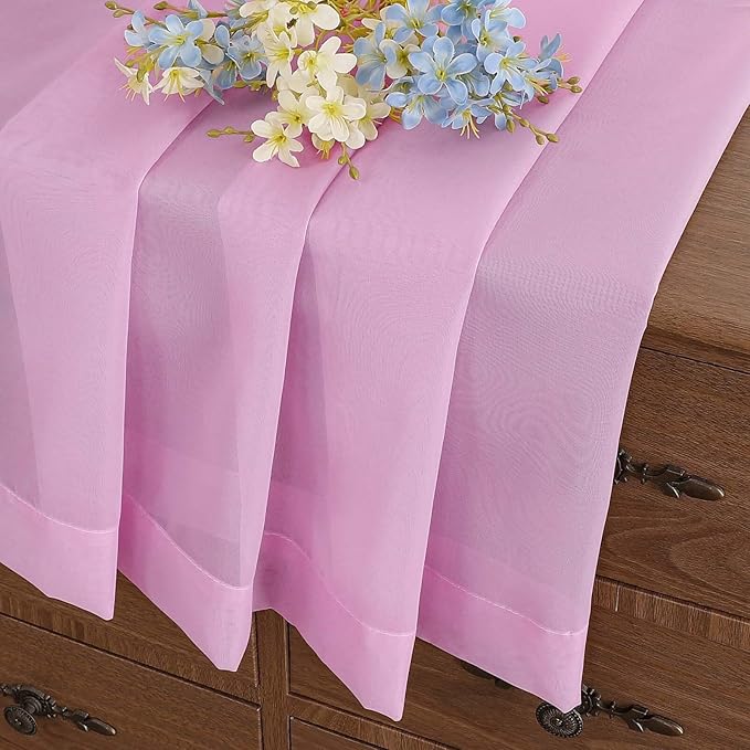 Light Pink Small Sheer Curtains Tier 24 Inches Length 2 Pieces, Light Filtering Cafe Curtains for Living Room Bathroom, Modern Window Treatments Dual Rod Pocket Panels, 2X42Wx24L Inches