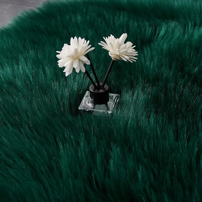 EasyJoy Ultra Soft Fluffy Shaggy Area Rug Faux Fur Rug Chair Cover Seat Pad Fuzzy Area Rug for Bedroom Floor Sofa Living Room (2 x 4 ft Rectangle, Dark Green)