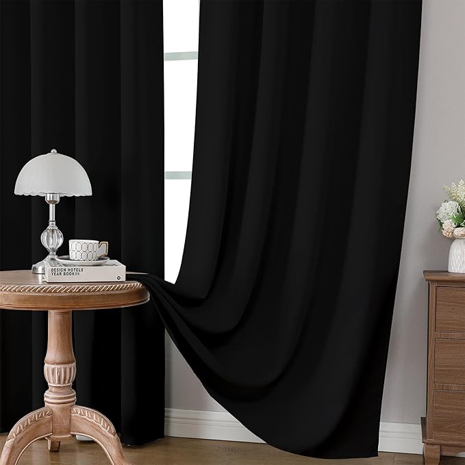 CUCRAF Custom Blackout Curtains for Bedroom Living Room, Rod Pocket Room Darkening Curtain Thermal Insulated Light Blocking Window Drapes 1 Panel (Custom Size, Black)