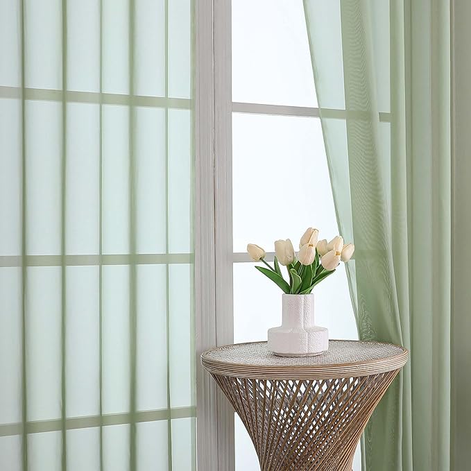 OWENIE Extra Long Sage Green Sheer Curtains 144 inch 2 Panels Set, Translucent Backdrop Window Scarf Drapes for Canopy Bed/Wedding/Living Room/Anniversary, 12FT Length, Each 59Wx144L in, 2PCS