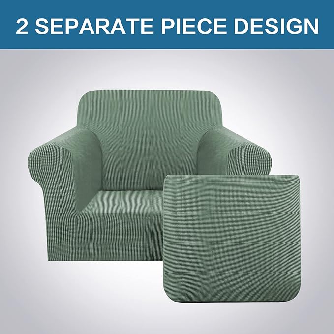 H.VERSAILTEX 2-Pieces Armchair Cover Chair Slipcovers with Arms Furniture Protector Cover Fit Armchair Width Up to 47 Inch, Jacquard Spandex Couch Covers Armchair Slipcover - Loden Frost, Chair