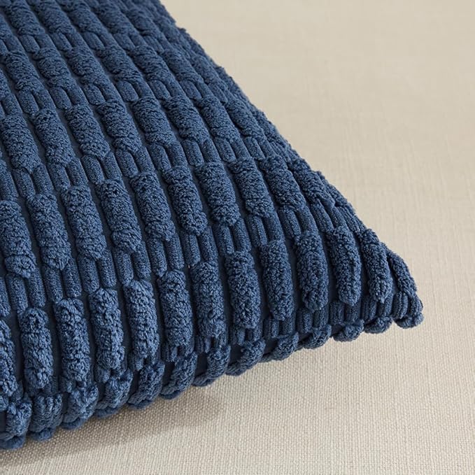 Fancy Homi 4 Packs Dusty Blue Decorative Throw Pillow Covers 12x24 Inch for Living Room Couch Bed Sofa, Rustic Farmhouse Boho Home Decor, Soft Plush Striped Corduroy Square Cushion Case 30x60 cm