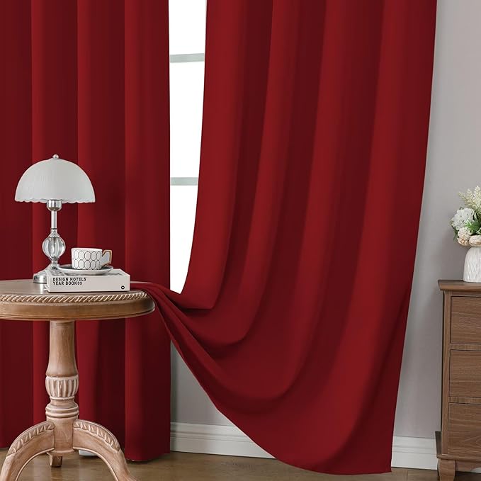 CUCRAF Red Blackout Curtains 54 inch Length 2 Panels Set, Rod Pocket Room Darkening Drapes for Bedroom Living Room, Insulated Thermal Light Blocking Window Curtain (W52 x L54 Inch)