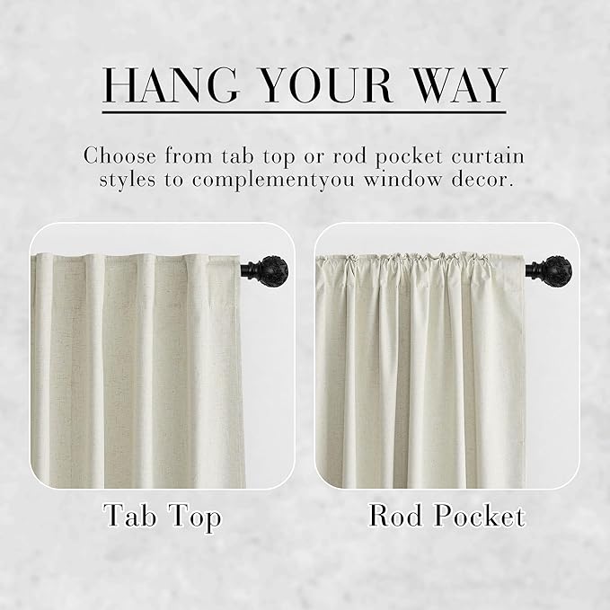 RYB HOME Natural Linen 100% Blackout Curtains for Bedroom 52 Width 108 Long, Linen Blackout Curtains Privacy Protection& Thermal Insulated for Sliding Door/Living Room, 2 Panels