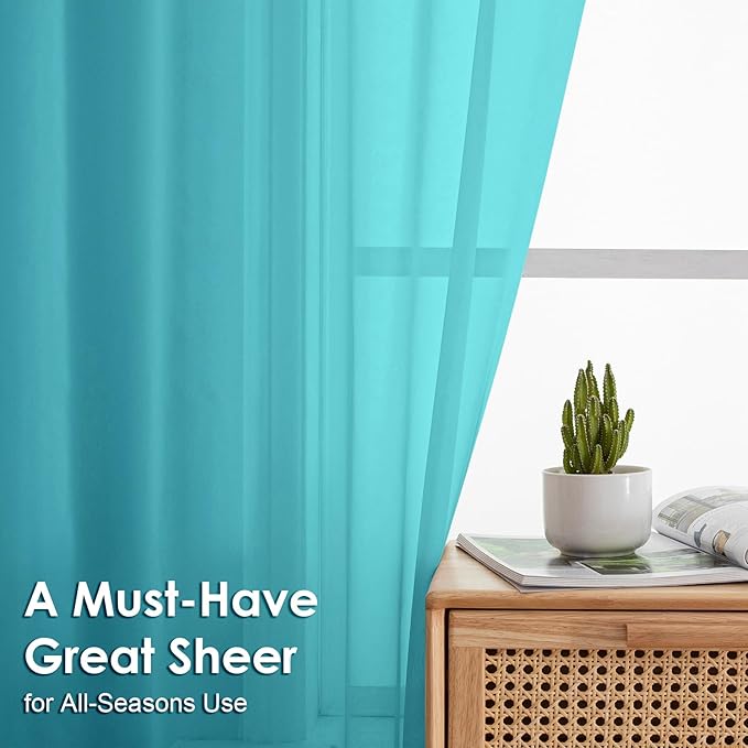 OVZME Turquoise Sheer Curtains 72 Inches Long 2 Panels - Soft Light Filtering Window Sheer Panels for Living Room/Bedroom, Top Dual Rod Pocket, 1 Pair, Each 42Wx72L Inches