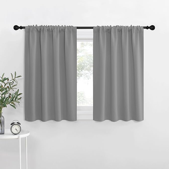 NICETOWN RV Blackout Curtains for Camper Windows, Short Room Darkening Drapes for Kitchen, Home Decoration Thermal Insulated Blackout Blinds for Small Windows (Silver Grey, 2 Panels, W34 x L30)