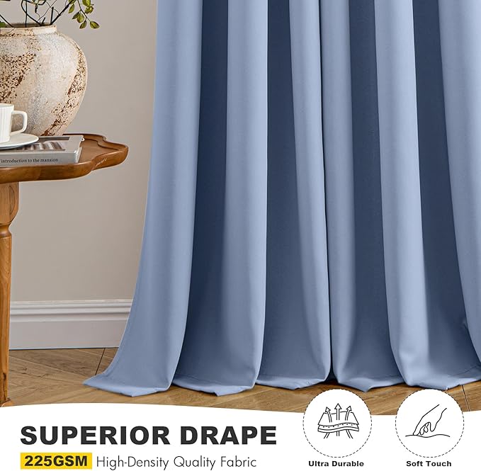 MIULEE Denim Blue Blackout Curtains for Bedroom Living Room 45 Inches Long 2 Panels, Thermal Insulated Room Darkening Drapes Solid Grommet Noise Reduction Light Blocking Window Treatments 40x45 Inch