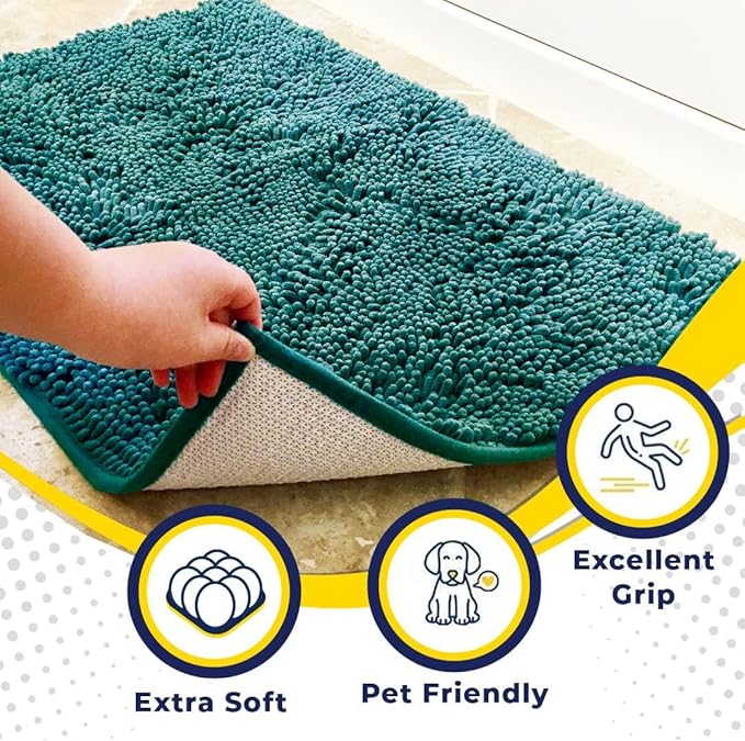 Muddy Mat® | Super Absorbent Door Mat Indoor, Microfiber Quick Dry Chenille Entryway Rug, Non-Slip Front Door Mat, Indoor Mats for Entryway, Machine Washable Pet Rug, Teal 24" x 96"