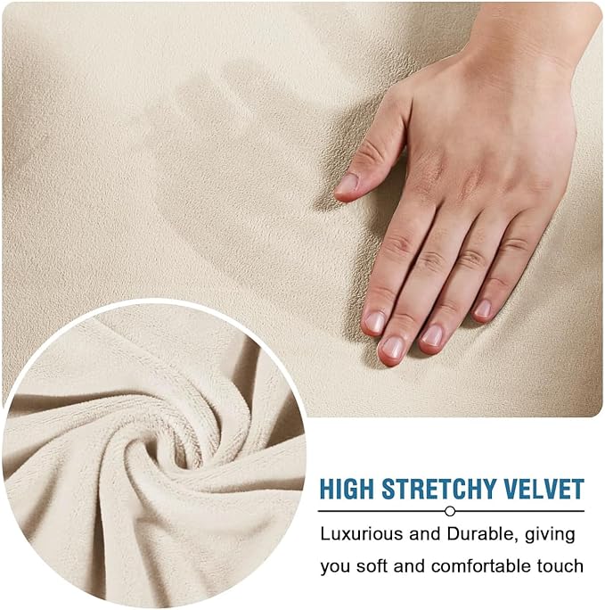 H.VERSAILTEX Rich Velvet Stretch 2 Piece Cover Chair Slipcover Sofa Cover Furniture Protector Couch Soft with Elastic Bottom Couch Cover Width Up to 49 Inch 85% Polyester 15% Spandex (Chair, Cream)
