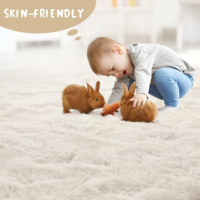 LOCHAS Ultra Soft Indoor Modern Area Rugs Fluffy Living Room Carpets for Children Bedroom Home Decor Nursery Rug 9x12 Feet, Cream
