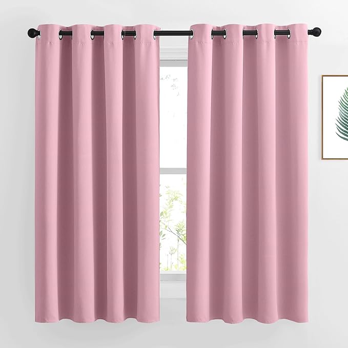NICETOWN Room Darkening Bedroom Curtains 63 inches Long, Window Treatment Thermal Insulated Solid Grommet Voice Reducing Drapes for Kids Room, Crystal Pink, Set of 2, W46 x L63
