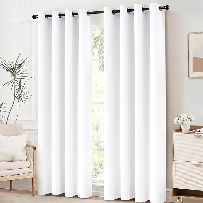 Yakamok Blackout Curtains Room Darkening Thermal Insulated Window Panels,Solid Grommet Top Drapes for Bedroom/Living Room(42Wx63L, Pure White, 2 Panels)
