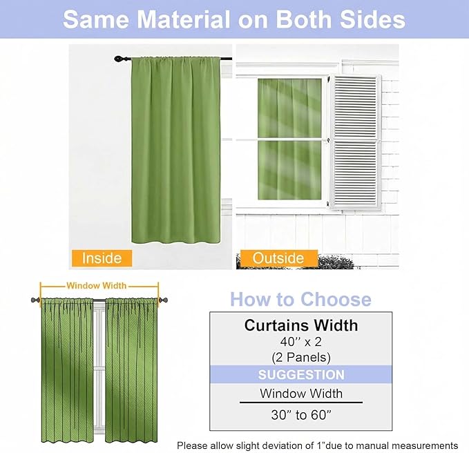 Simplebrand Ava Lime Short 36 Inches Blackout Curtain 2 Panels Set, Half Window Rod Pocket Privacy Curtain Tiers for Kitchen, Curtains Blackout for Bathroom Shades, W40 x L36 Inch, Lime