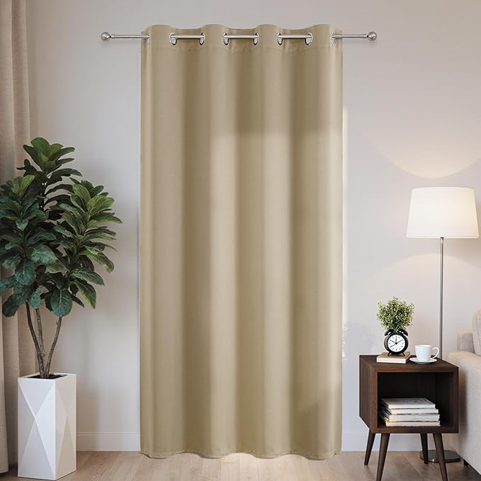 Joydeco Blackout Patio Sliding Door Curtains 108 Inches Long, Grommet Privacy Room Divider Curtains, Extra Wide Thermal Blackout Drapes for Bedroom Living Room (Light Beige, 60Wx108L, 1 Panel)