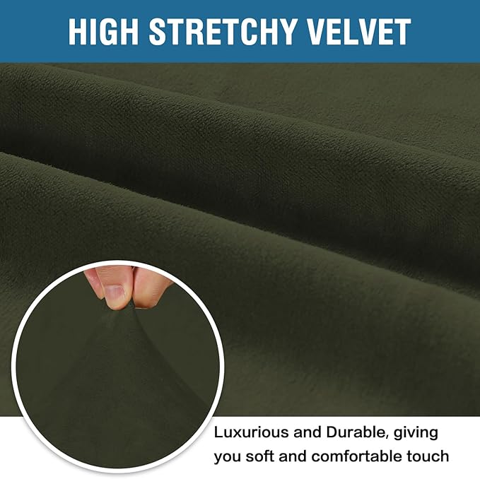 H.VERSAILTEX Stretch Velvet Sofa Covers for 3 Cushion Couch Covers Furniture Protector Soft with Non Slip Elastic Bottom, Crafted from Thick Comfy Rich Velour (Sofa 72"-90", Olive)