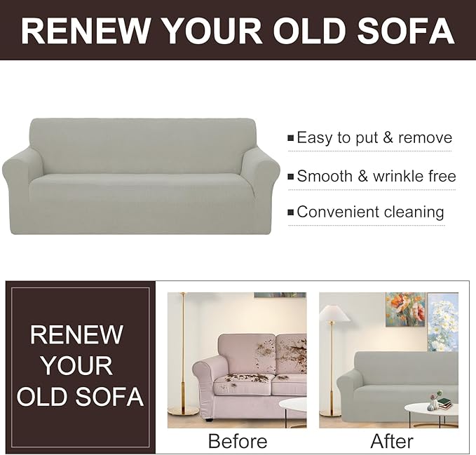 U-NICE HOME Oversized Stretch Loveseat Couch Cover Sofa Covers Washable Sofa Slipcover Furniture Protector for 2 Cushion Couch Sofa Pet Friendly, Taupe