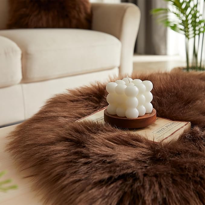 EasyJoy Ultra Soft Fluffy Shaggy Area Rug Faux Fur Rug Chair Cover Seat Pad Fuzzy Area Rug for Bedroom Floor Sofa Living Room (2 x 3 ft Sheepskin, Coffee)