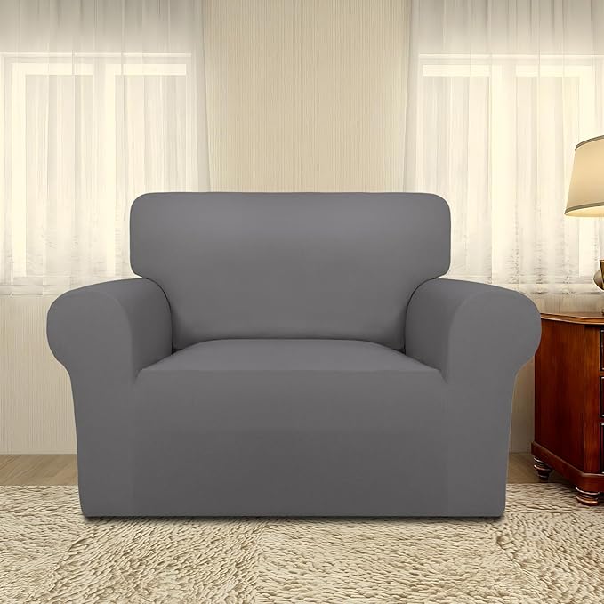 PureFit Super Stretch Sofa Slipcover – Spandex Non Slip Soft Couch Sofa Cover, Washable Furniture Protector with Non Skid Foam and Elastic Bottom for Kids, Pets (Oversized, Light Gray)