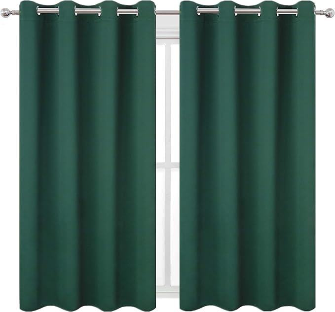 LEMOMO Blackout Curtains 52 x 45 inch/Green Curtains Set of 2 Panels/Thermal Insulated Room Darkening Bedroom Curtains