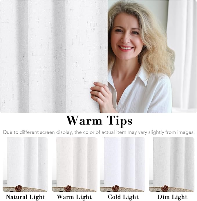 H.VERSAILTEX Linen Blackout Curtains Durable Thick Textured Linen Look 100% Blackout Patio Door Curtain Anti Rust Grommet Extra Wide Sliding Door Curtain Panel, W100 x L84 inch - Pure White