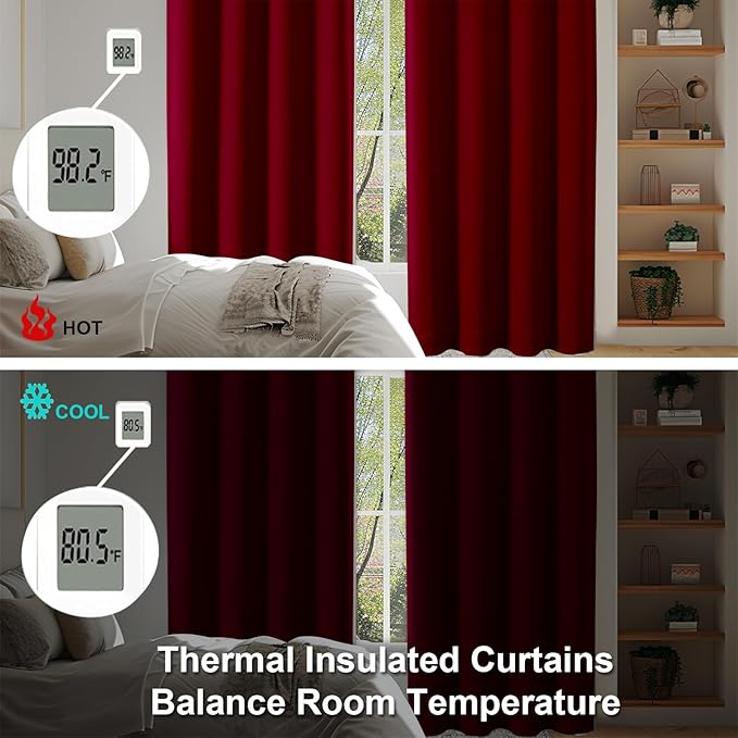Simplebrand Ava Red Short Blackout Curtains for Bedroom 54 Inches Long 2 Panels Set, Solid Thermal Insulated, Energy Saving Window Treatment Curtains Blackout Drapes, W40 x L54 Inch, Red