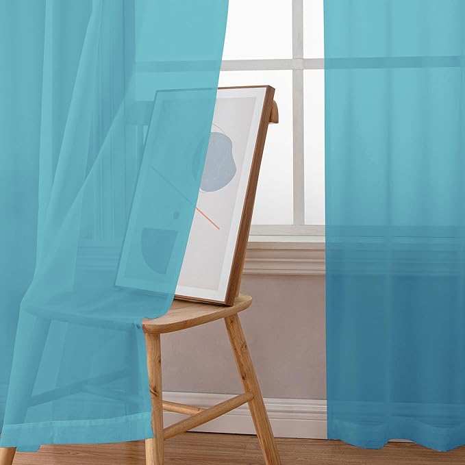 Simplebrand Turquoise Sheer Curtains 84 Inches Long 2 Panels, Light Filtering Rod Pocket Solid Color Window Sheer Curtain Panels, Elegant Curtains & Drapes for Bedroom (Turquoise, 42" W x 84" L)