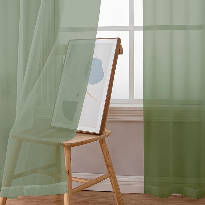 Simplebrand Sheer Curtains 72 Inches Long 2 Panels for Living Room, Dual Rod Pockets Airy Window Treatments Voile Curtains Sheer Panels Lightweight for Front Back Patio Glass Door, Sage, 42" Width