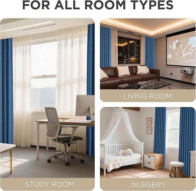 Joydeco Blackout Curtains for Bedroom - 108 Inch Long 100% Light Blocking 2 Panels Navy Blue Drapes, Thermal Insulated Room Darkening Curtains, Linen Textured for Living Room, Rod Pocket & Back Tabs