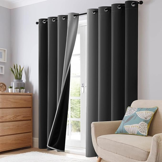 SimpleHome Black Ombre 100% Blackout Curtains for Bedroom 54 Inches Long, Room Darkening Thermal Insulated Grommet Curtains for Living Room, 2 Panels, 52x54 inches Length