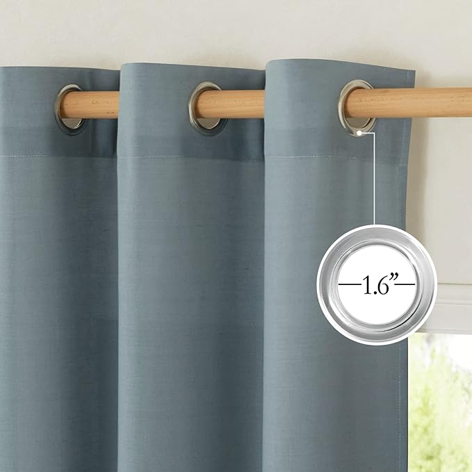 NICETOWN Linen Stone Blue Curtains 63 inch Length, Grommet Top Casual Semi Sheer Privacy Window Drapes with Light Penetration for Beach House/Bedroom, W55 x L63, 2 Panels