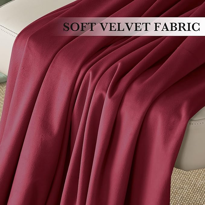 RYB HOME Burgundy Red Velvet Curtains for Christmas Decor, Soft Luxury Backdrops for Studio Theater, Rod Pocket & Back Tab Modern Design for Bedroom Living Room, 52" W x L90 L, 2 Panels Set