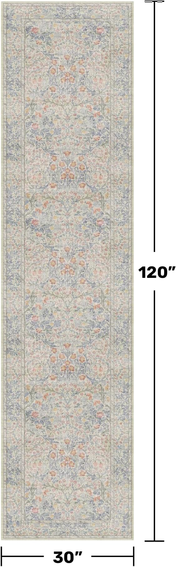 Hazo Haus Beige Blue Washable 2'6"x10' Wide Hallway Runners, Kitchen Runner Rug, Non-Slip & Stain Resistant 10ft Long Floor Rug, Retro Lilic Boho Floral Décor