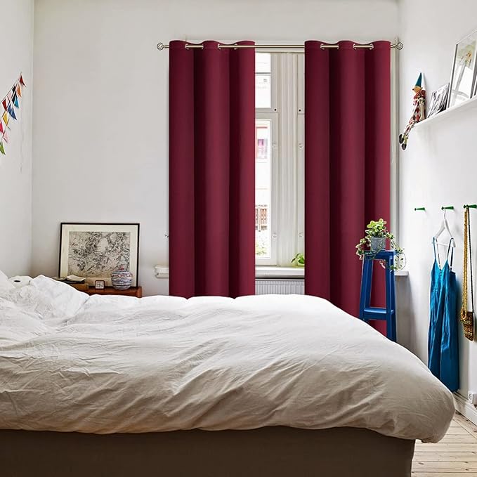 BGment Blackout Curtains for Bedroom - Grommet Thermal Insulated Room Darkening Curtains for Living Room, Set of 2 Panels (38 x 84 Inch, Burgundy)