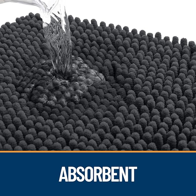 OLANLY Dog Door Mat for Muddy Paws 32x20, Absorbs Moisture and Dirt, Absorbent Non-Slip Washable Doormat, Quick Dry Chenille Mud Mat for Dogs, Entry Indoor Entryway Carpet for Inside Floor, Dark Grey
