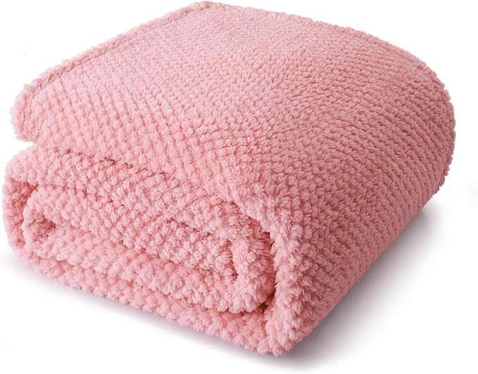 Whale Flotilla Twin Size Fuzzy Fleece Blanket for Bed, 60x80 Inch Fluffy Warm Soft Jacquard Blankets for All Season, Lightweight and Cozy, Pink
