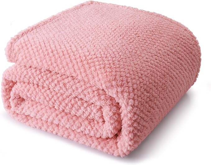 Whale Flotilla Queen Size Fuzzy Fleece Blanket for Bed, 90x90 Inch Fluffy Warm Soft Jacquard Blankets for All Season, Lightweight and Cozy, Pink