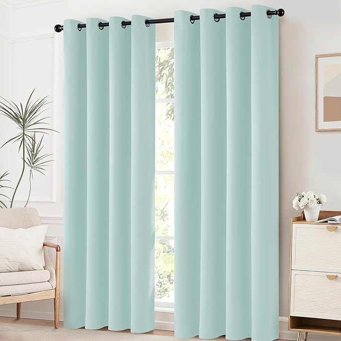 Yakamok Aqua Curtains 63 Inch Length Blackout Room Darkening Thermal Insulated Curtain for Bedroom,Aqua Blue Light Blocking Window Treatment Drapes for Living Room 52x63 Inch,2 Panels
