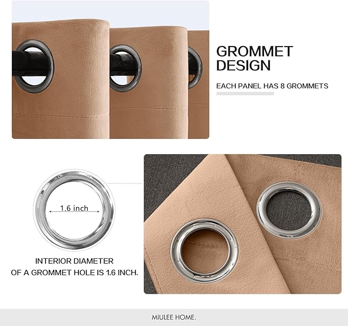 MIULEE Velvet Curtains Blush Beige Elegant Grommet Thermal Insulated Soundproof Room Darkening Curtains/Drapes for Classical Living Room Bedroom Decor 52 x 108 Inch Set of 2