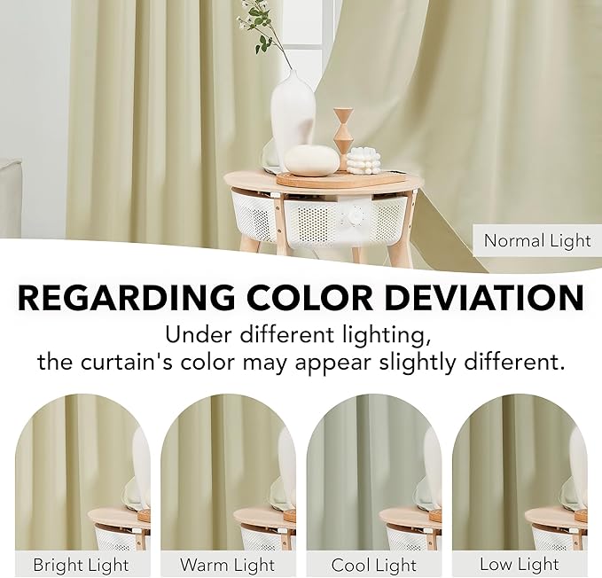 Deconovo Blackout Curtains, Thermal Insulated, W52 x L63 2 Panels, Back Tab, Machine Washable, Room-Darkening Drapes for Bedroom/Living Room Beige