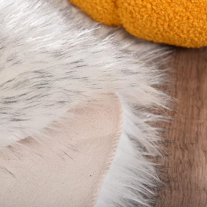ORINOVA Grey and White Plush Shag Washable Rugs for Bedroom Faux Sheepskin Fur Furry Carpet for Living Room 2x6 Nursery Rug Runner