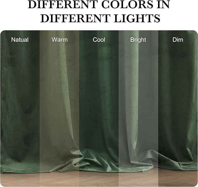 RYB HOME Elegant Green Velvet Curtains 84 inches Long, Light Blocking, Thermal Insulated, Stylish Velvet Drapes with Hook Belt for Cozy Home Aesthetics, 52" W x L102 L, 2 Panels Set