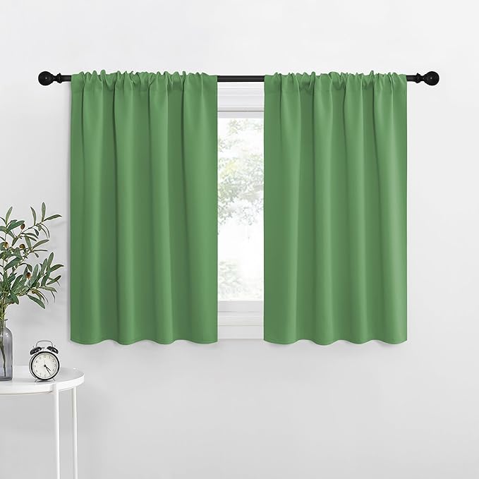 NICETOWN RV Blackout Curtains for Camper Windows, Froest Green, 42" x 36", Set of 2, Kitchen Curtains, Short Blackout Drapes, Thermal Insulated Rod Pocket Window Treatment Draperies for Nursery